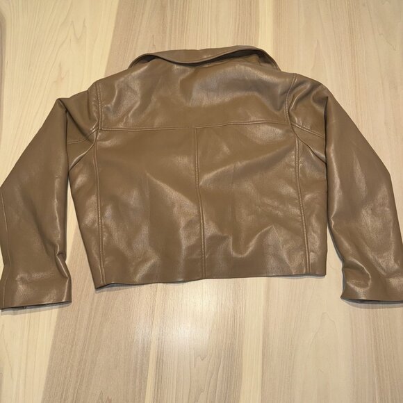 Aritzia Wilfred Diaz Camel Brown Faux Leather Motorcycle Jacket Women's Medium M - Picture 7 of 7